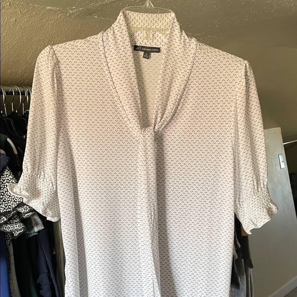 Adrianna Papell White and Black Patterned Blouse